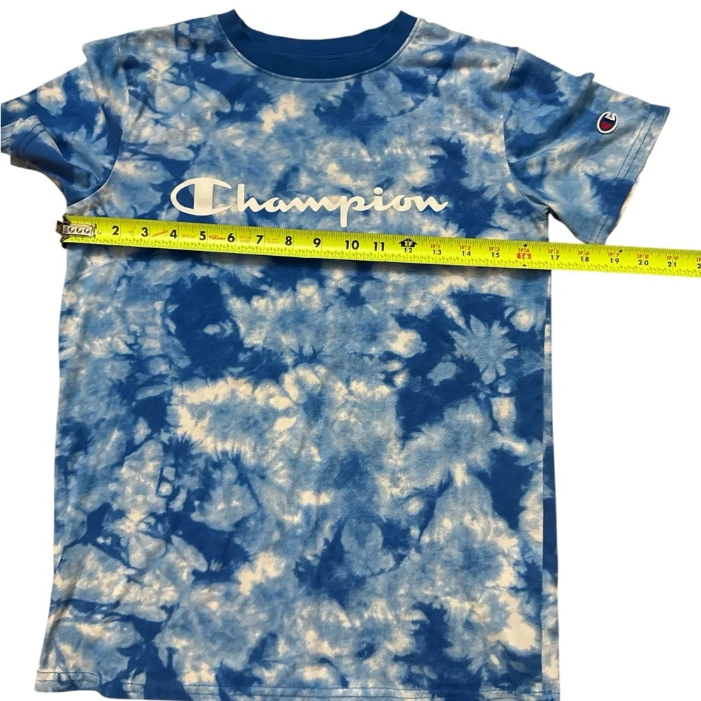 Champion Youth Boys‎ Blue Tie Dye T-Shirt Size Large Spell Out Champion Shirt